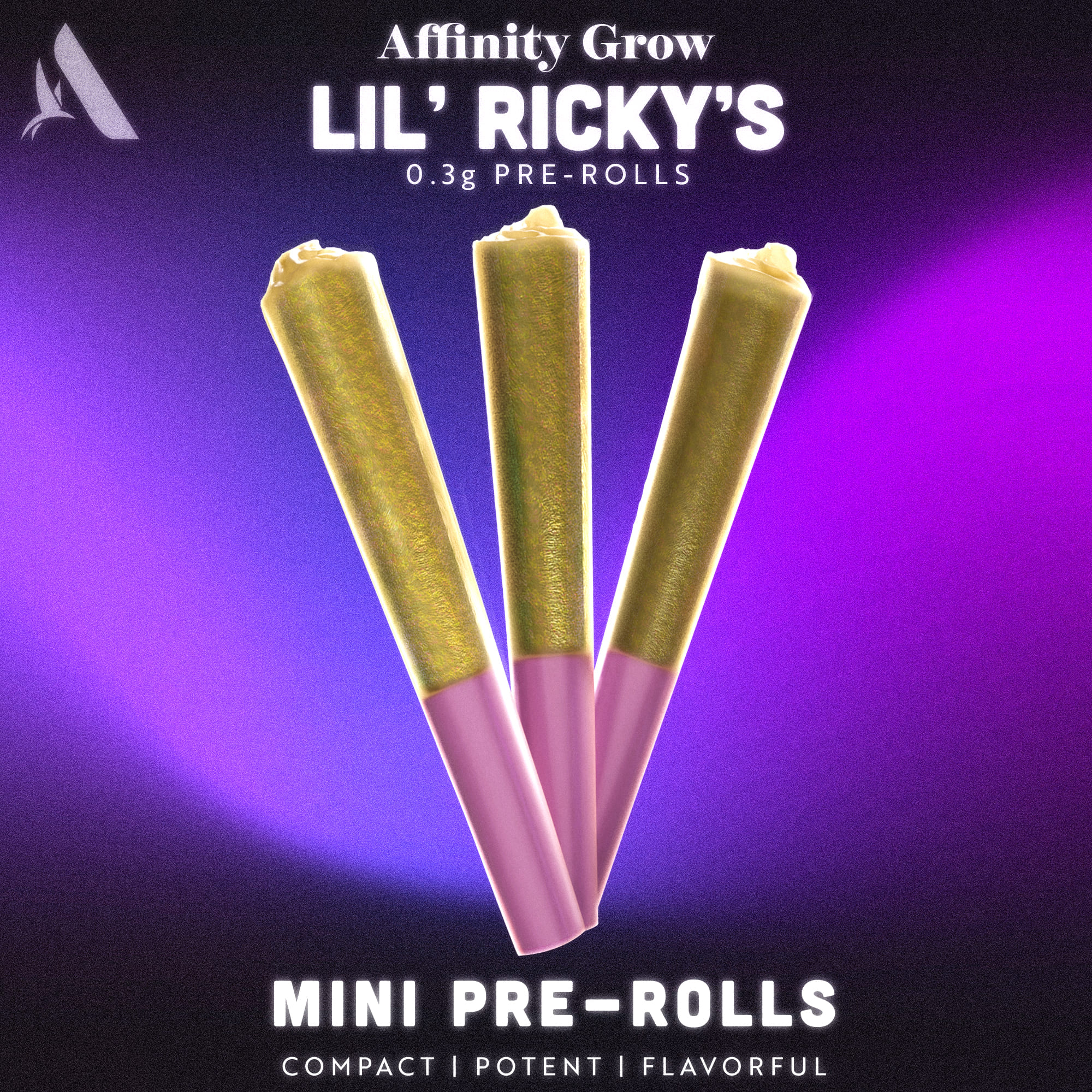 Photograph of product: Affinity Star Killer OG Lil' Ricky's Pre Roll Minis 17.21% (I) .9g 3 Pack - 00632