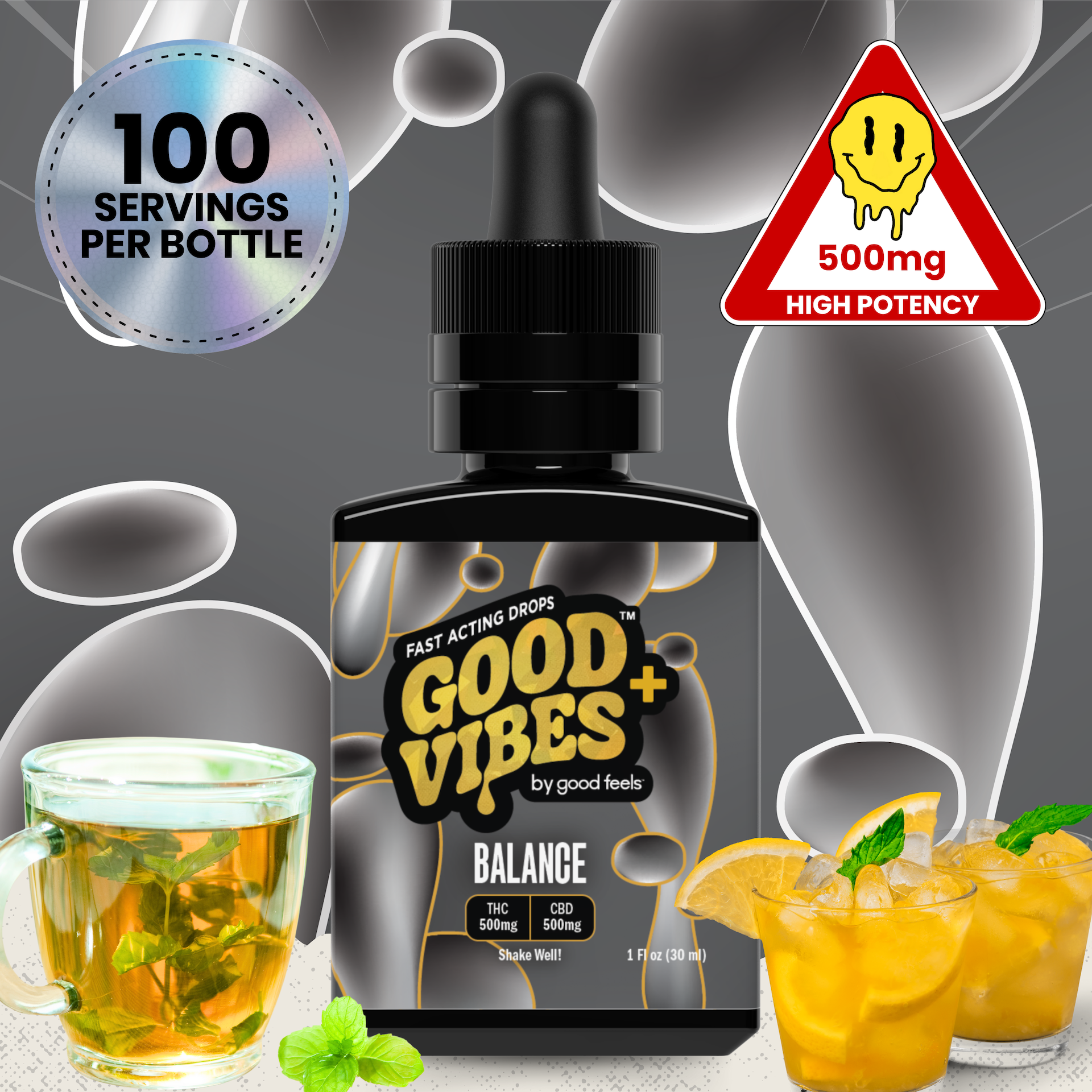 Photograph of product: Good Vibes Plus - Balance Unflavored 1:1 (TH-oui:CBD) - Tincture - 500mg