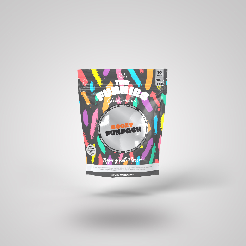 Photograph of product: Boozy Funpack (Powder Keg) | 10mg | 10pk Live Rosin Gummies | The Funnies Gummies
