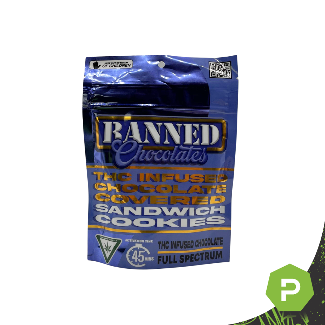 Photograph of product: Banned | 200mg Treats | Chocolate Covered Sandwich Cookies