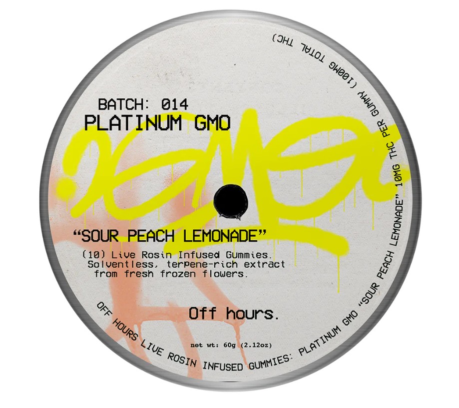 Photograph of product: Off Hours | Platinum GMO "Sour Peach Lemonade" | Gummies | 100mg
