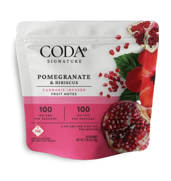 Photograph of product: Coda - Fruit Note Gummies - - Pomegranate & Hibiscus (Sleep - 1:1 TH-oui:CBN)