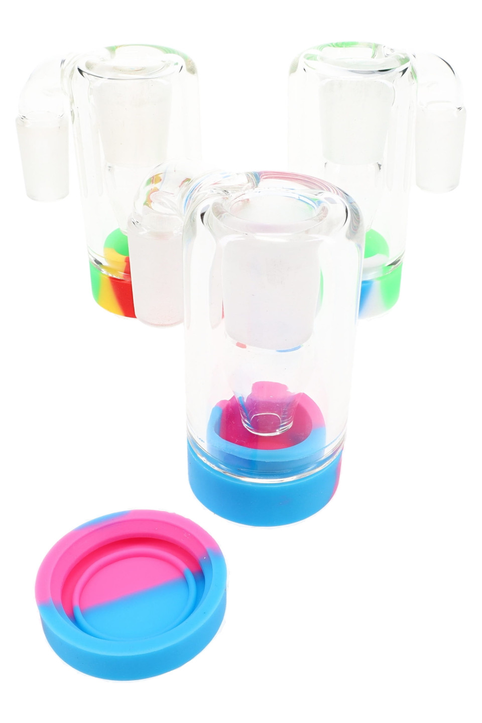 Photograph of product: 14.5mm Male to Female 90 Degree Glass/Silicone Wax Catcher $25