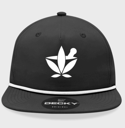 Photograph of product: THE APOTHECARY SHOPPE BLACK DECKY HAT WITH WHITE LOGO