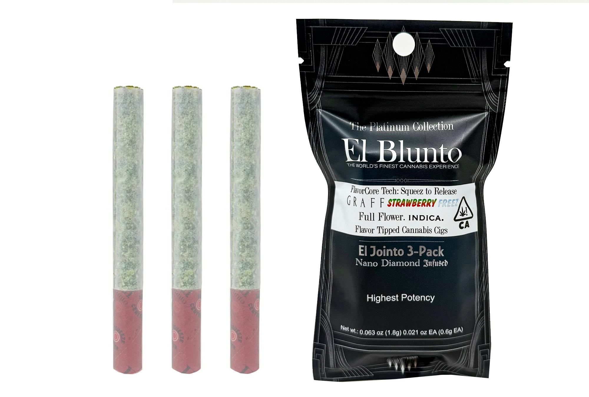 Photograph of product: El Blunto by Albert Einstone's | El Jointo FlavorCore Graff Strawberry Freeze Diamond Infused Joints (3 Pack) | 1.8g