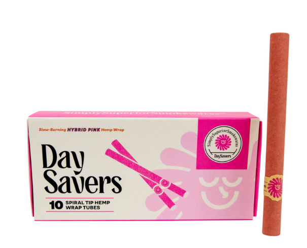 Photograph of product: DAYSAVERS PINK HEMP 1-1/4" PREROLLED TUBES W/ SPIRAL FILTER TIP 10PK