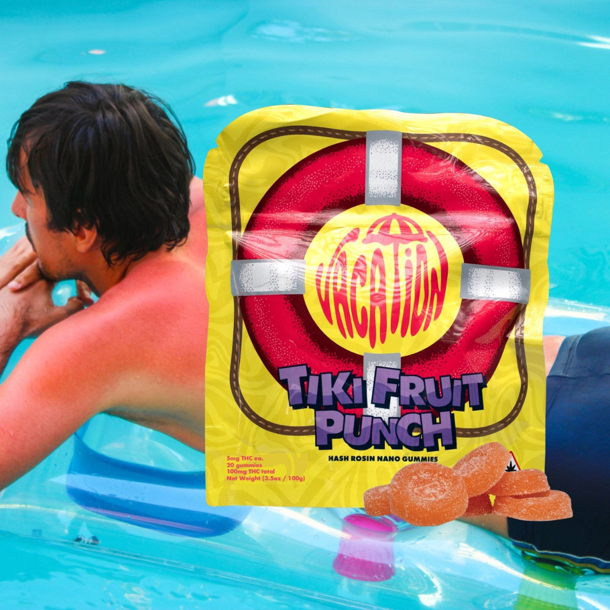 Photograph of product: Tiki Fruit Punch 5mg au chocolat Rosin Gummy Rings (Hybrid) - 100mg