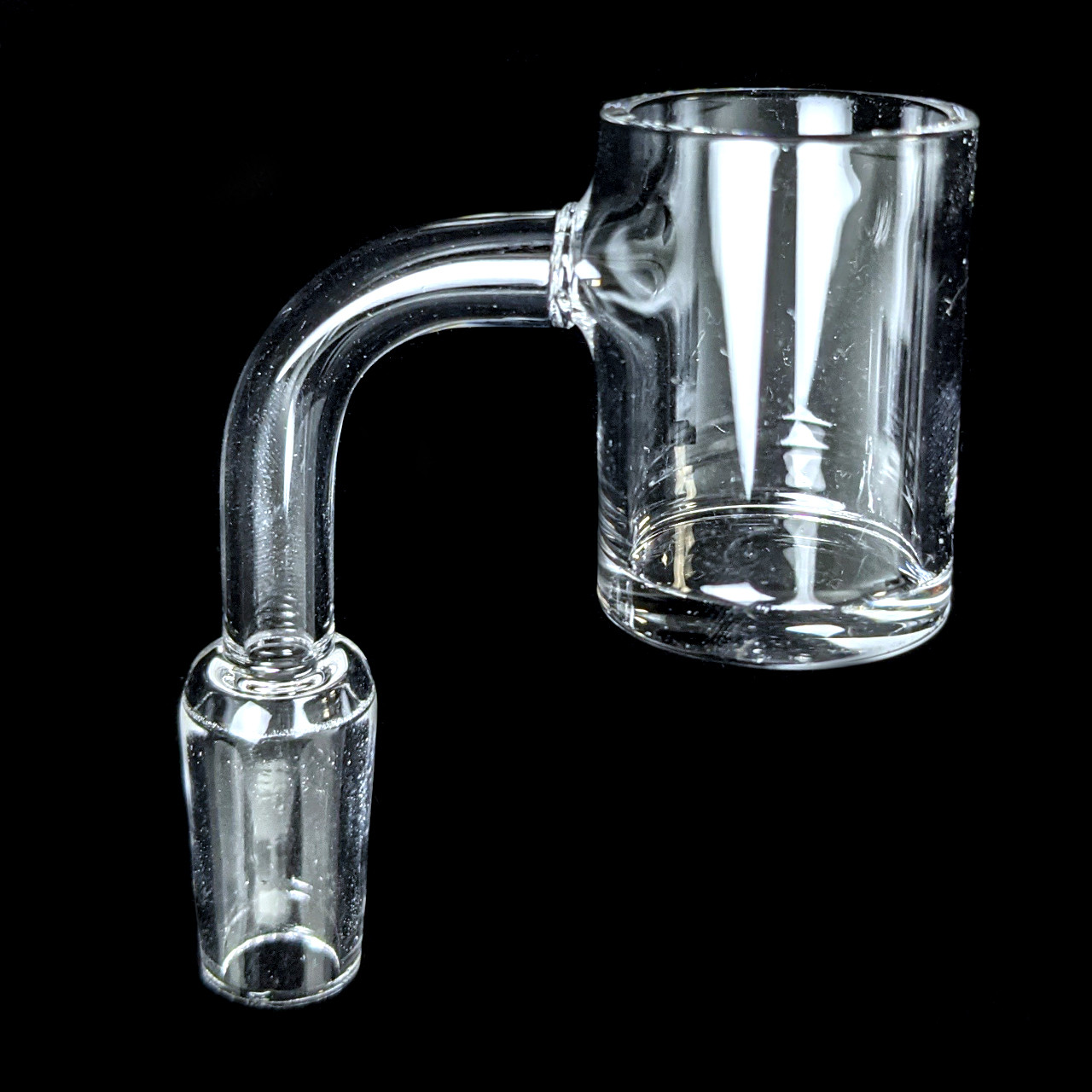 Photograph of product: 25mm Dia. 3mm Flat Top 4mm Clear Base Quartz Banger - 90 Degree