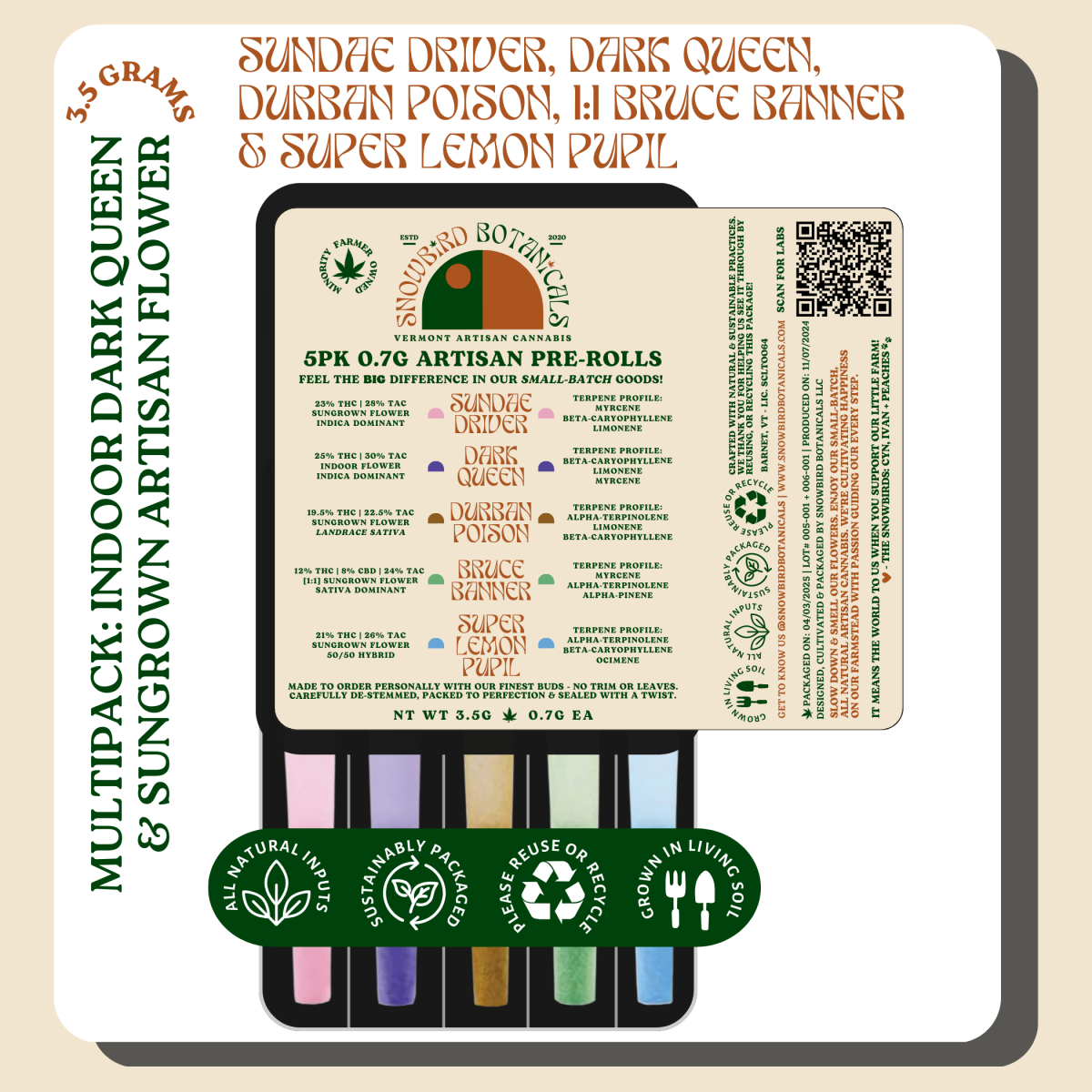 Photograph of Product: Snowbird Botanicals - Pre-Roll 5 Pack - Variety