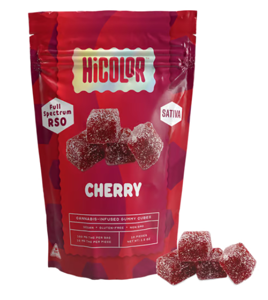 Photograph of product: HiColor. | Cherry (S) | 10mg x 10ct RSO Chews