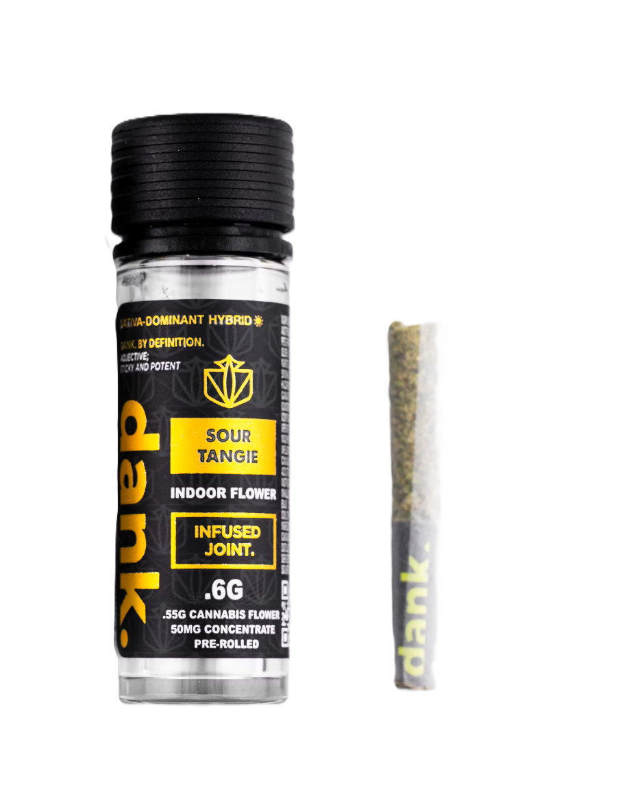 Photograph of product: Dank | Sour Tangie | Indoor Flower Infused Pre-Roll 0.6g