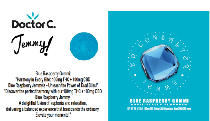Photograph of product: Blue Raspberry 1:1 TH-oui:CBD Gummy 1pk ( H ) 100mg