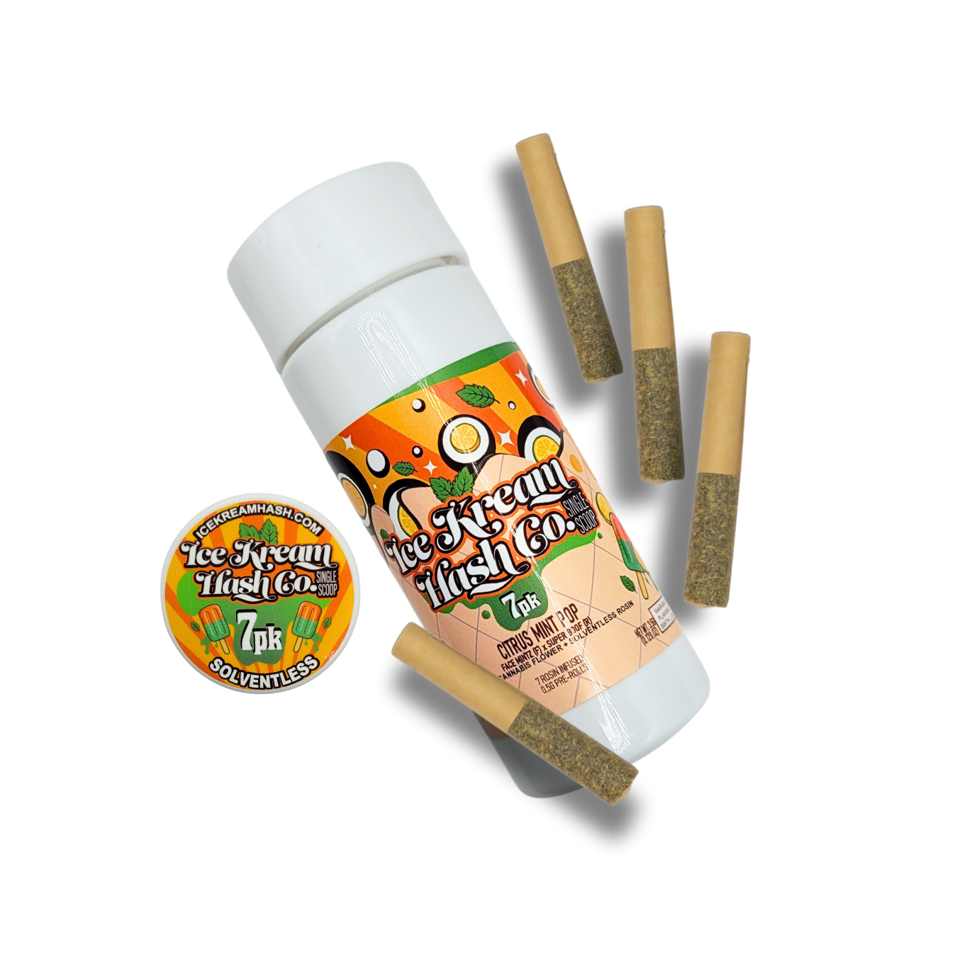 Photograph of product: Ice Kream au chocolat Citrus Mint Pop Rosin Infused Pre-Roll 7-Pack | 7 x 0.5g