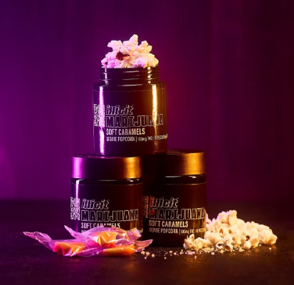 Photograph of product: Illicit | Movie Popcorn | Soft Caramels | 100mg