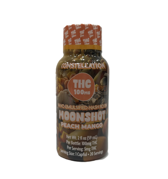 Photograph of product: Constellation Oui'd | Peach Mango | Nano Emulsified au chocolat Rosin Moon Shot 100mg