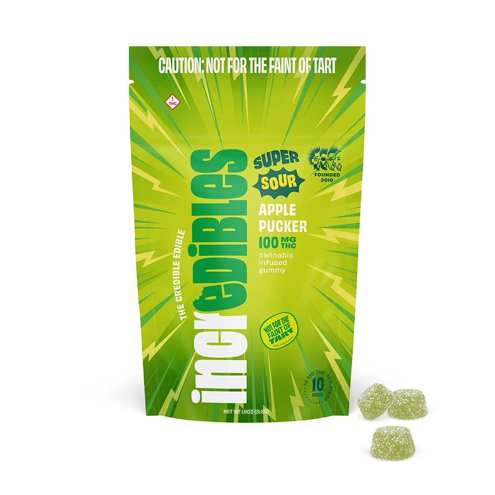 Photograph of product: Incredibles | Gummies | Sour Apple Pucker | 100mg