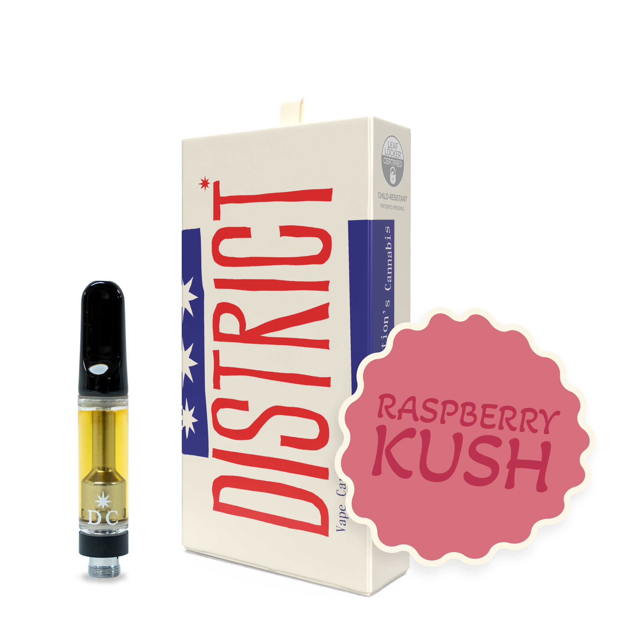 Photograph of product: District Oui'd | Distillate Vape Cartridge | Raspberry Kush | 500mg