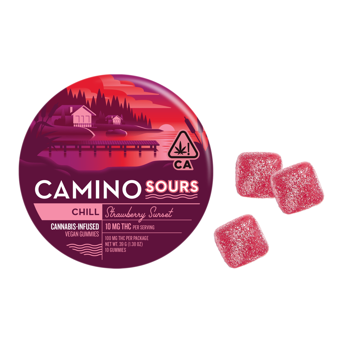 Photograph of product: Camino Sours - 100mg - 10ct Gummies - Strawberry Sunset