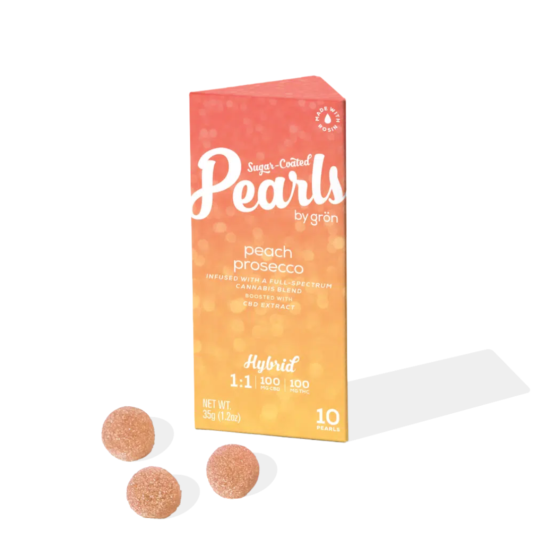 Photograph of product: Grn | Peach Prosecco Pearls | Gummies | 10pk | 100mg