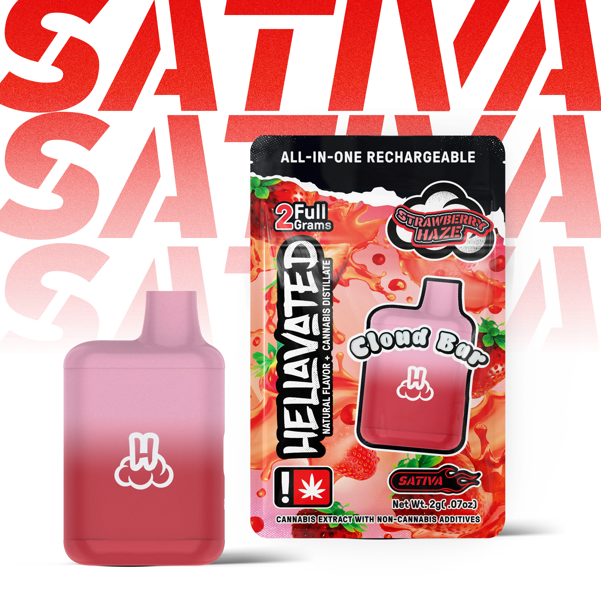Photograph of product: Hellavated - Strawberry Haze - 2g Cloud Bar AIO