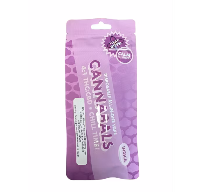 Photograph of product: Cannabals | Vape | Mood State: Calm: Lilac Diesel | 1g AIO
