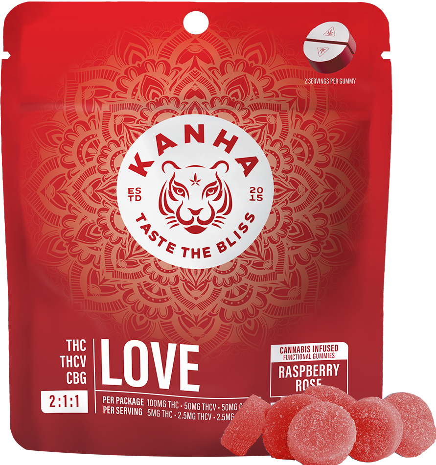 Photograph of product: Love Raspberry Rose | 2:1:1 THC:THCv:CBG Nano Gummies | 10pk of 10mg*