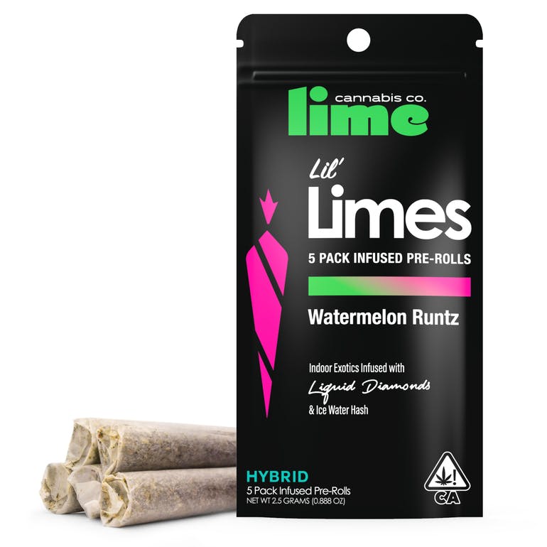Photograph of product: Lime - Watermelon Runtz Infused Lil' Limes Preroll 5pk 3g