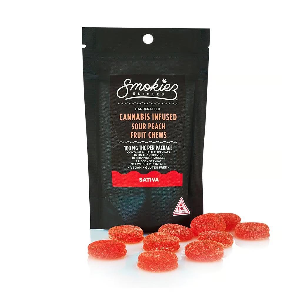 Photograph of product: Infused Sour Peach Chews (10mg/100mg) (Smokiez)