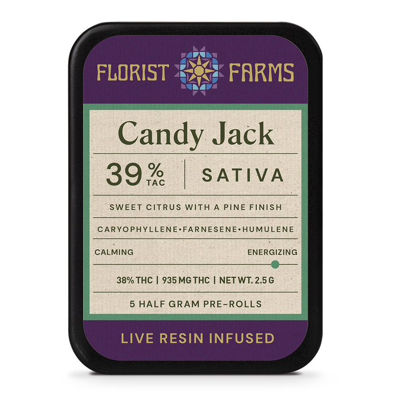 Photograph of product: Florist Farms | Candy Jack | Live Resin Infused Pre-Roll 5pk | Oui'd