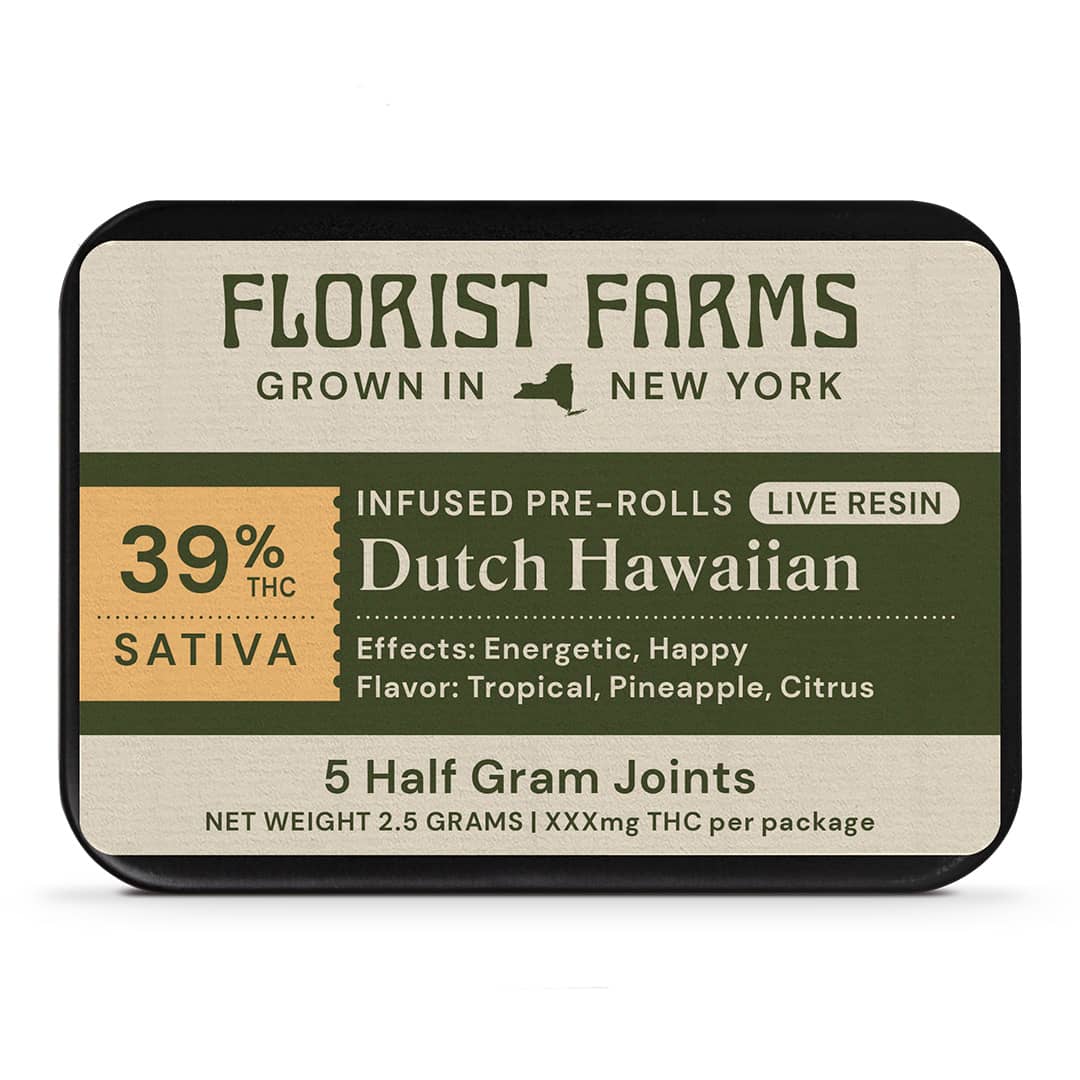 Photograph of product: Florist Farms - Dutch Hawaiian - Live Resin Infused Pre-Rolls 5pk (0.5g joint - total)