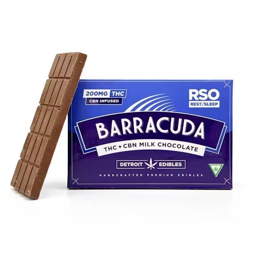 Photograph of product: DETROIT EDIBLES MILK CHOCOLATE RSO REST BARRACUDA BAR 4:1 (TH-oui:CBD) 200MG