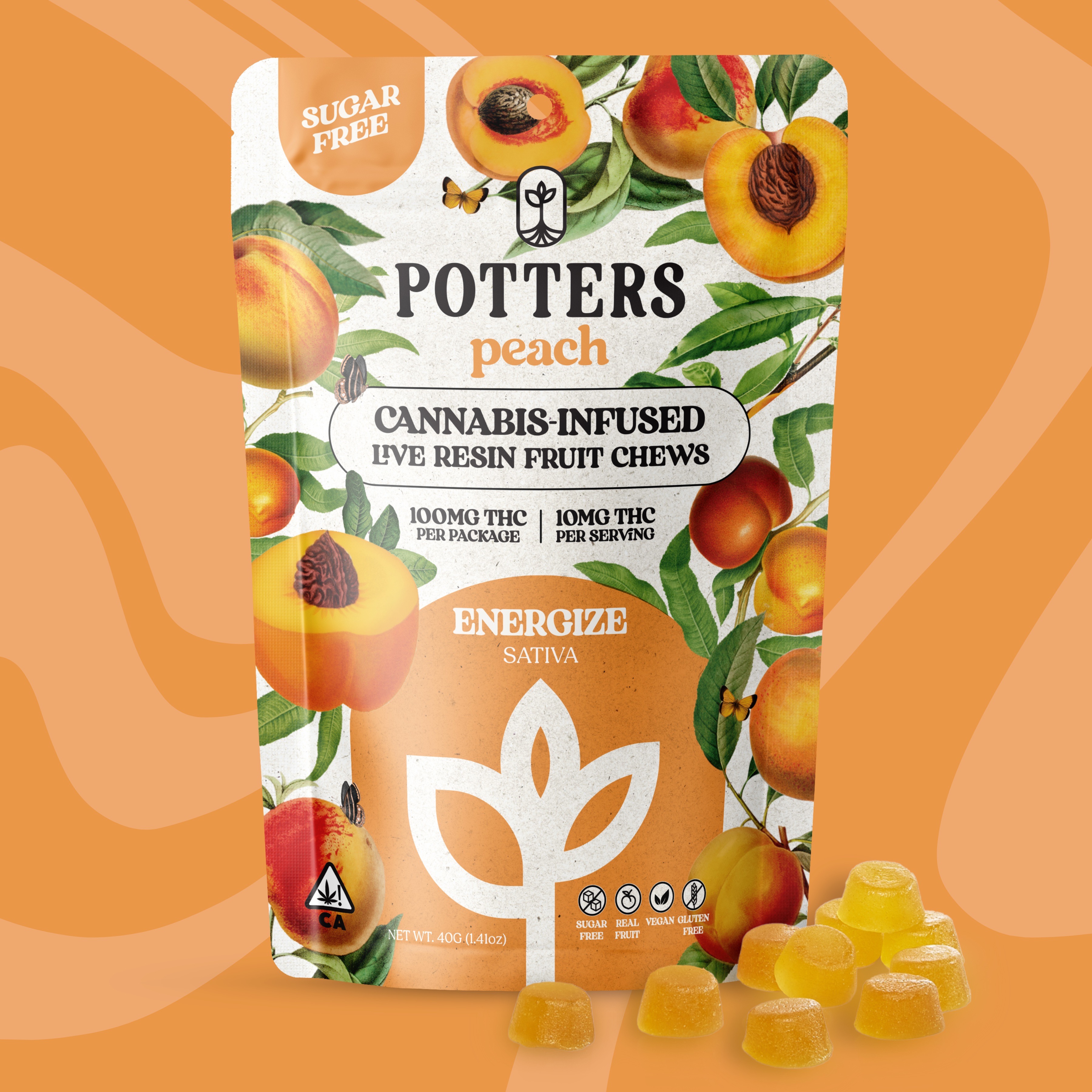 Photograph of product: Potters-Peach Sugar-Free Live Fruit Chew