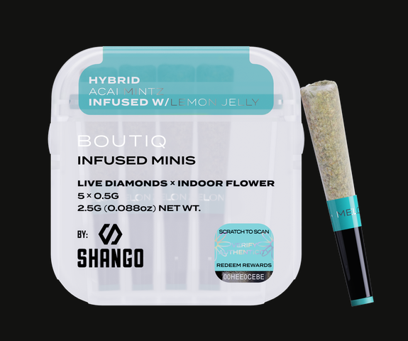 Photograph of product: Boutiq - Live Diamonds Infused Mini Prerolls 5pk - Acai Mintz (H) X Lemon Jelly (H) (2.5g)