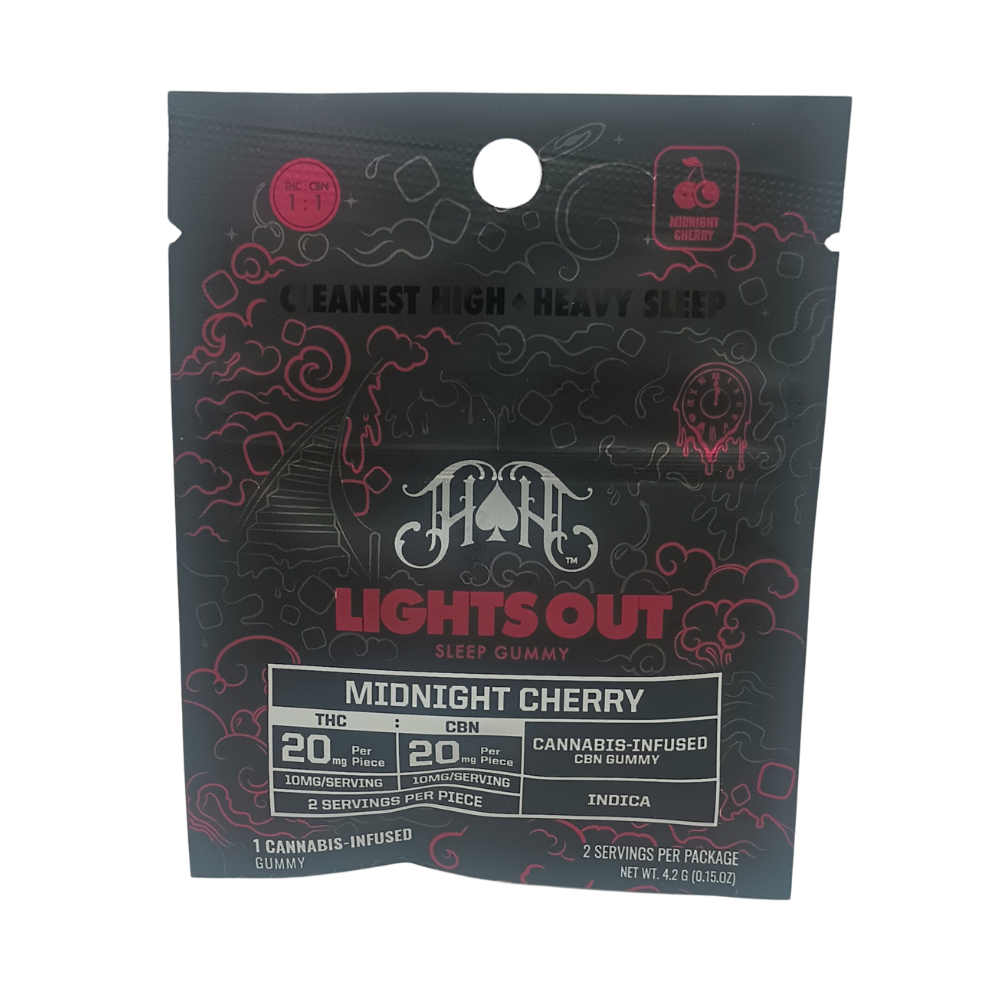 Photograph of product: Heavy HItters 1:1 CBN 2 Pack Gummies: Midnight Cherry