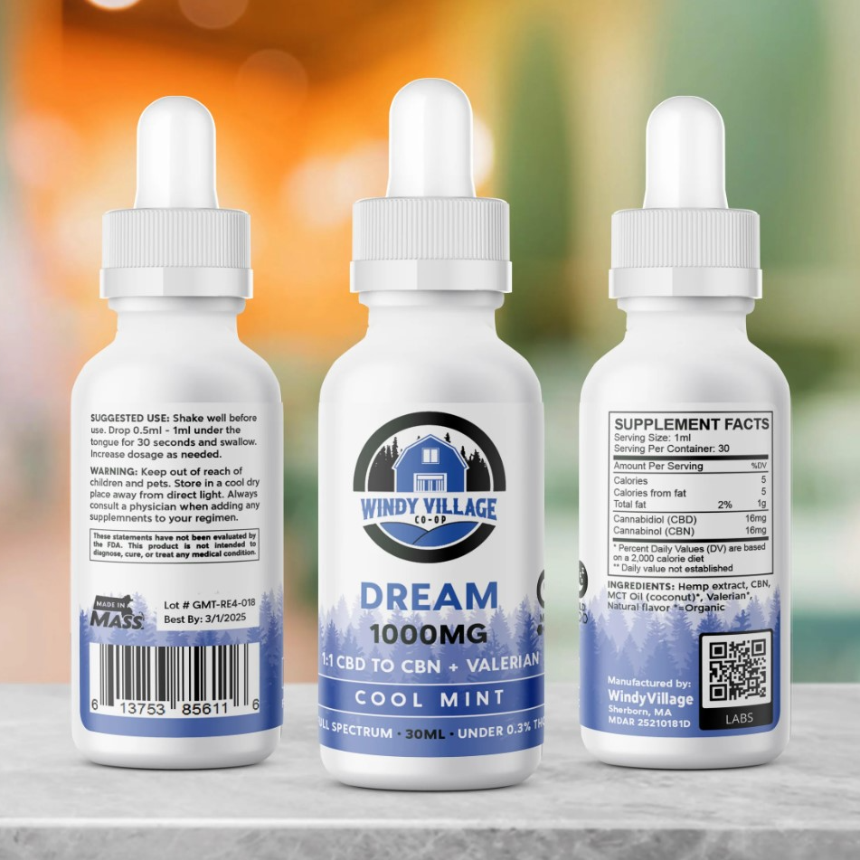 Photograph of product: CBD Tincture | Dream | Cool Mint | 1:1 CBD : CBN | 4000mg | 30ml