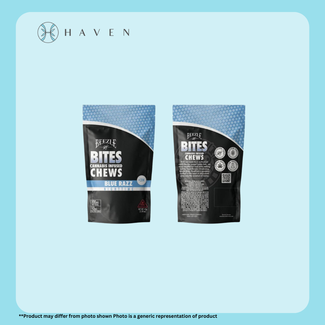 Photograph of product: 10mg Blue Razz 1:1 TH-oui: CBN Beezle Bites (Chews) | Beezle