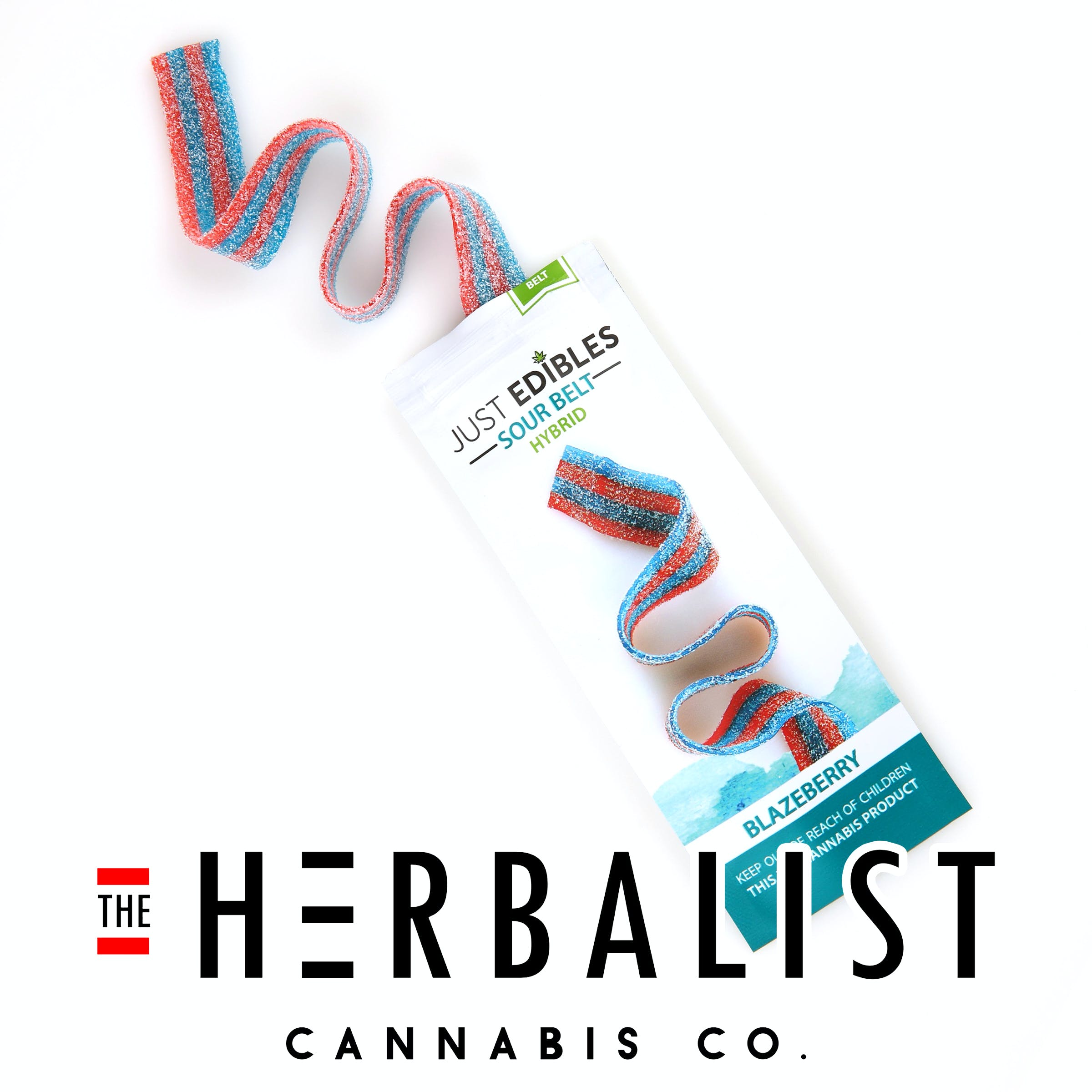 Photograph of product: Just Edibles Gummy Belts 200mg Blazeberry