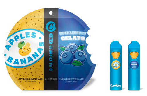 Photograph of product: Cookies Apples and Bananas & Huckleberry Gelato Dual Chamber All In One Vape