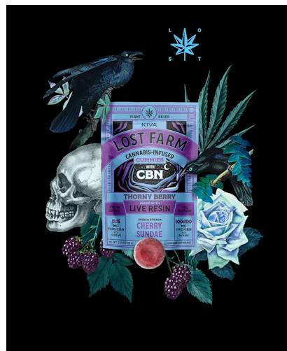 Photograph of product: 10mg  Lost Farm 1:1 Cherry Sundae x Thorny Berry 10pk / 20 servings