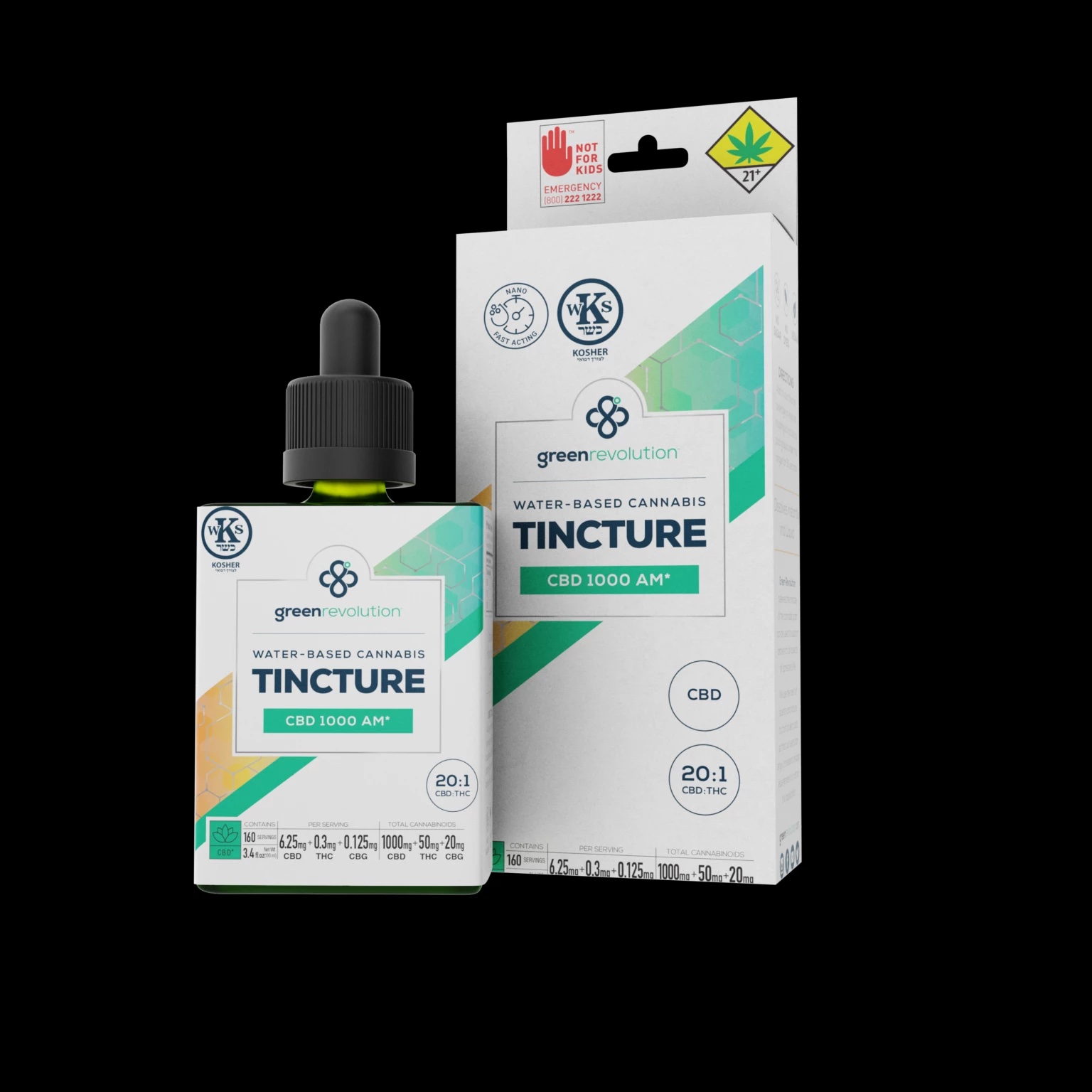 Photograph of product: Green Revolution: CBD 1000 AM 20:1 CBD/TH-oui 1070mg -Tincture