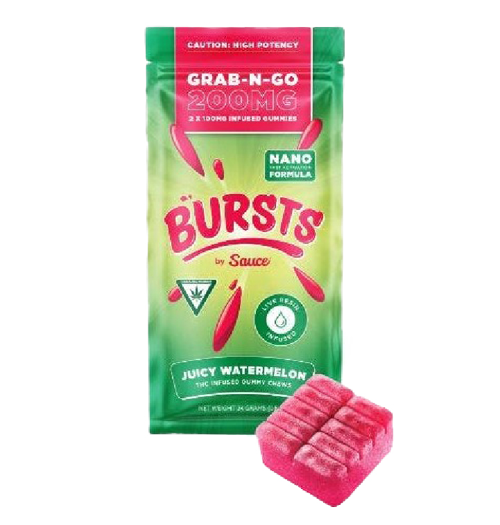 Photograph of product: Bursts Juicy Watermelon Live Resin Gummies 200mg Rec