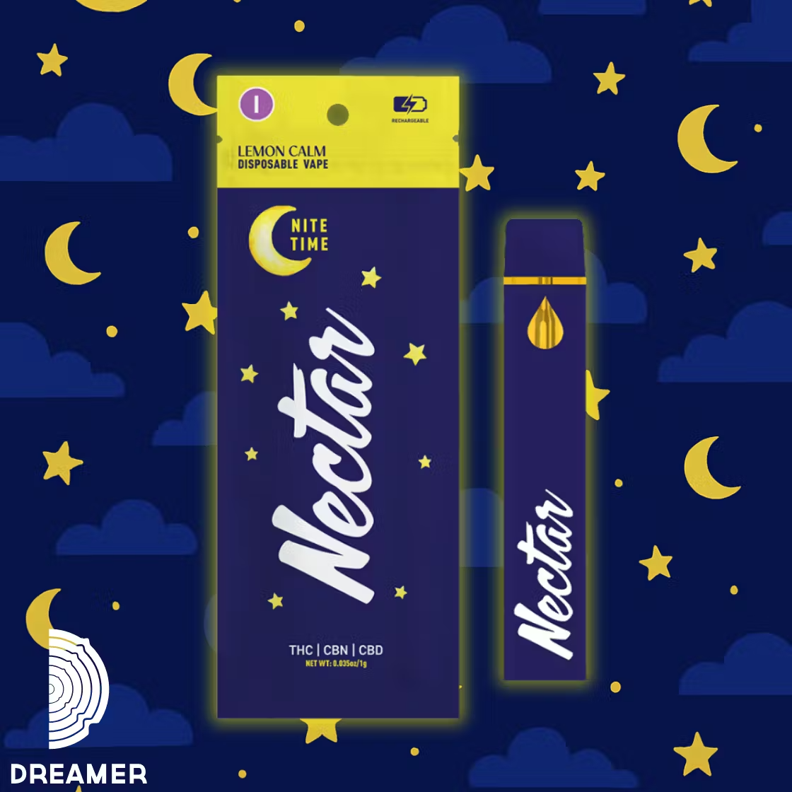 Photograph of product: Lemon Calm 1:1:1 Disposable Vape | 1g - Nectar Nitetime