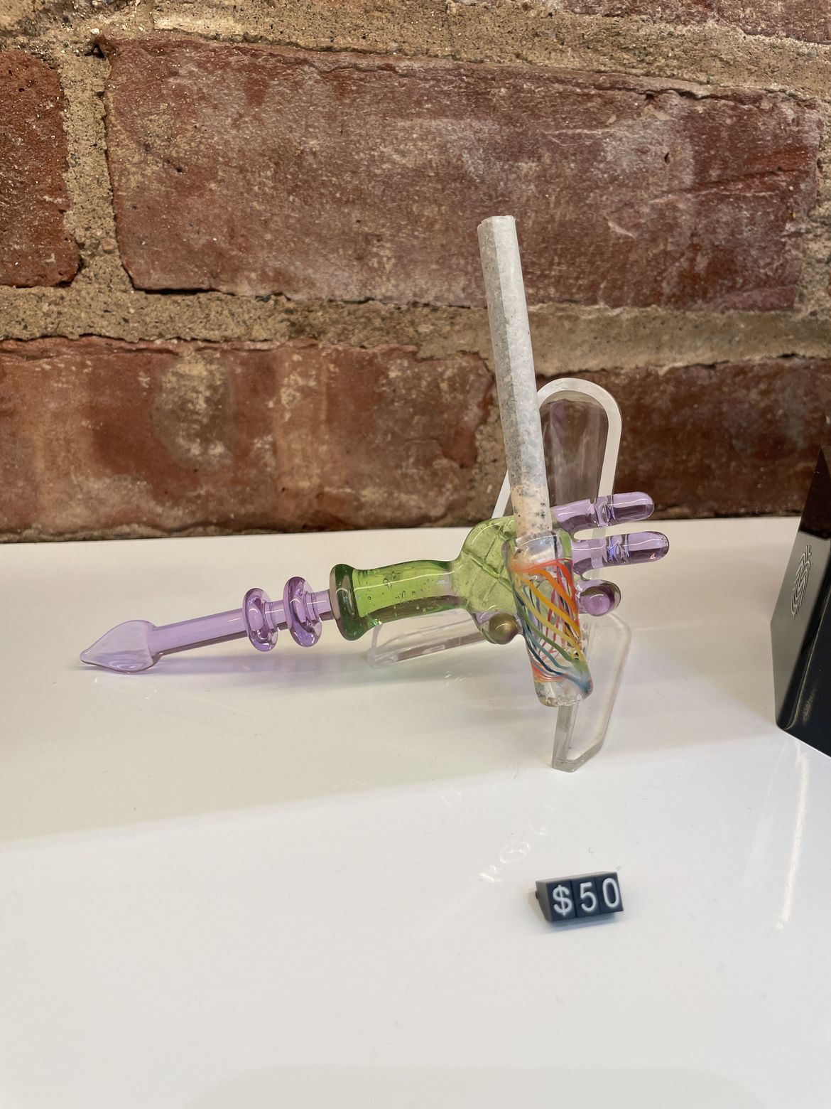 Photograph of product: Goober Doober Joint Accessory and Dab Tool | Basic | Purple and Green with Rainbow Holder