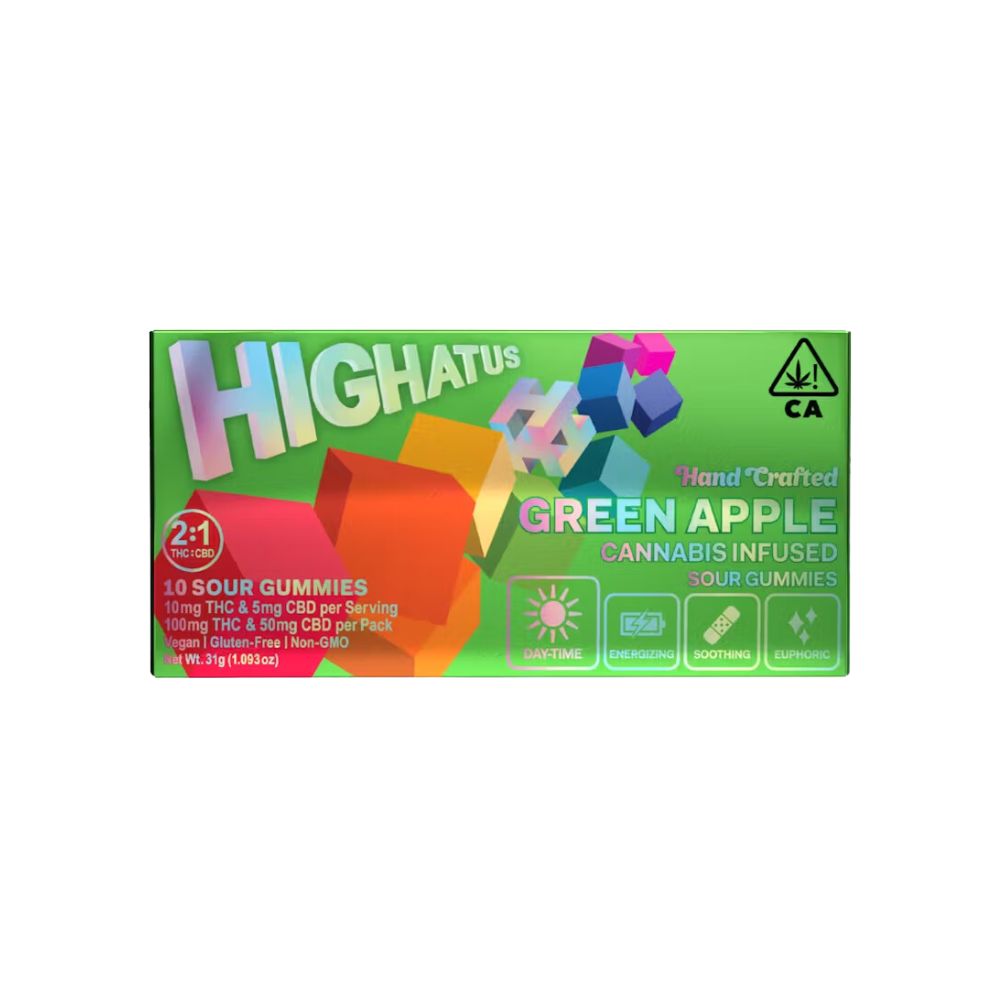 Photograph of product: GREEN APPLE CBD SOUR GUMMIES 100MG - HIGHATUS