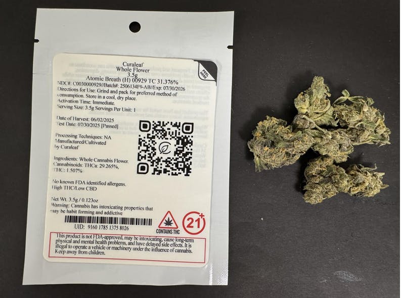 Photograph of product: Curaleaf Whole Flower 3.5g Atomic Breath (H) - 00929