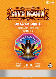 Photograph of product: Emerald Sky | Orange Orbit Live Rosin Gummies | 100mg