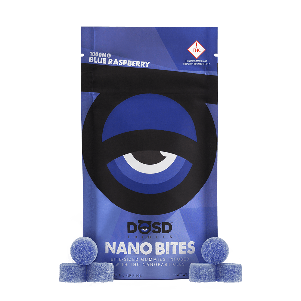 Photograph of product: DOSD - 1000mg NANO BITES - BLUE RASPBERRY
