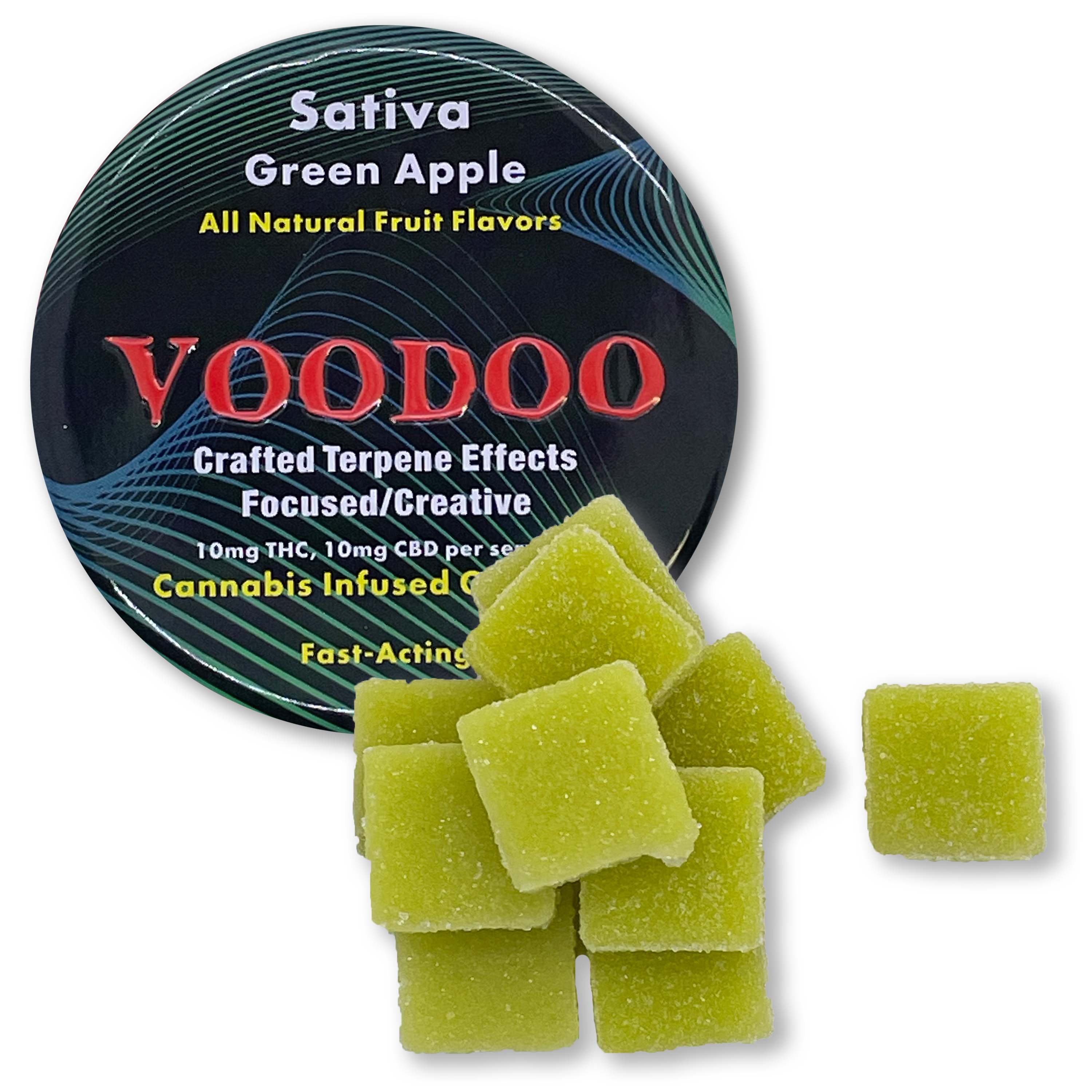 Photograph of product: VooDoo - Green Apple Gummies 1:1 TH-oui:CBD - 200mg