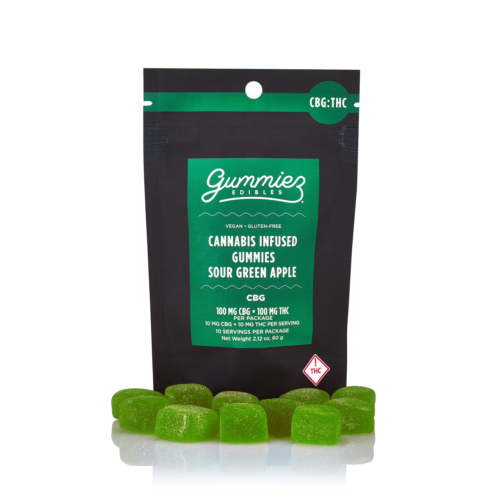 Photograph of product: CBG:TH-oui 1:1 Sour Green Apple Scored-Single Piece 100mg TH-oui:100mg CBG  Fruit Chew