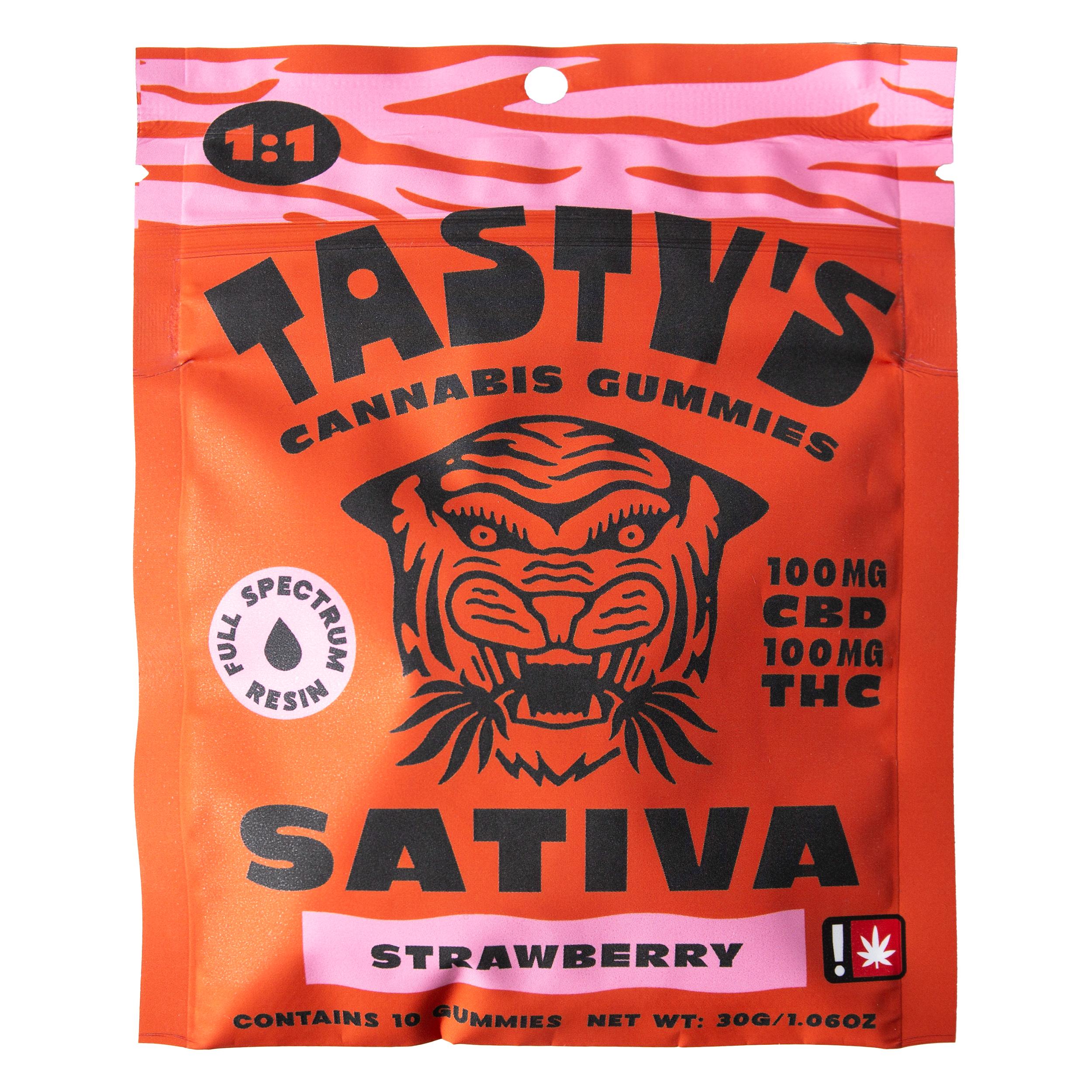 Photograph of product: Tasty's | Gummies 10pc | Strawberry 1:1 | 100mg:100mg